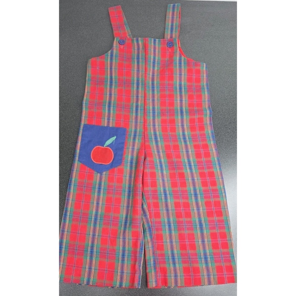 Vintage‎ Lisa Jackson Red Plaid Apple Romper Outfit Shortall Toddler Made USA 2T
